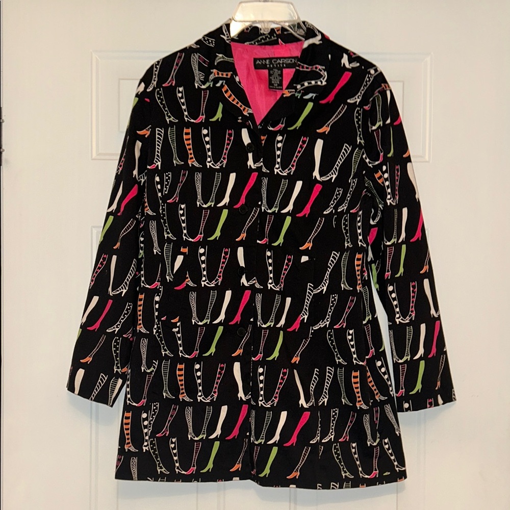 Anne Carson Jacket 10P Black Stocking Shoe Boot Cotton Stretch Colorful Novelty